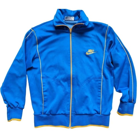 Vtg Nike Track Jacket Men S White Tag Taiwan Full Zip Polyester Blue Yellow 70s